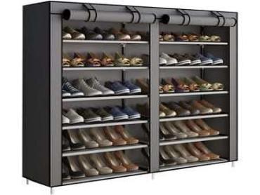 6 Tier Double Door Shoe Rack - Gray