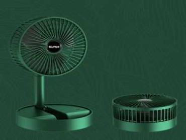 Retractable Floor Standing Fan,Style: Rechargeable (Green)