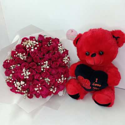 Roses&Red Teddy Bear Combo