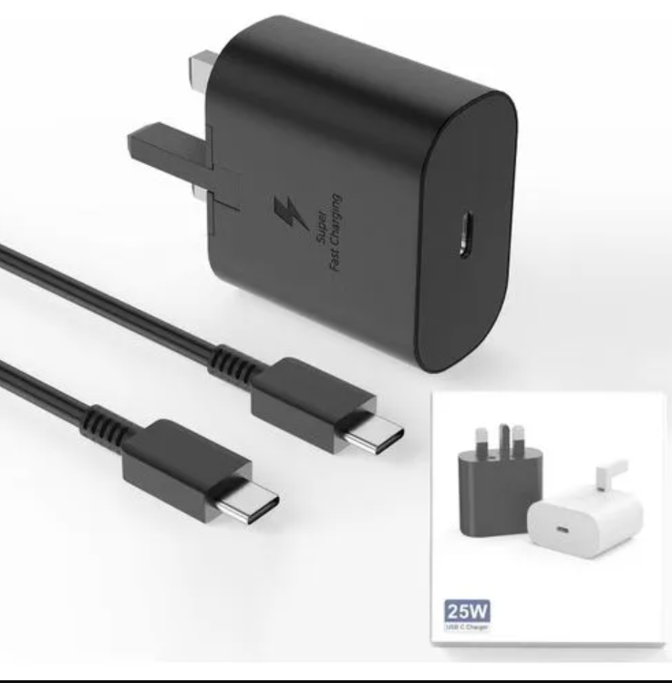 Samsung Super Fast Charging Plug & Type-C to Type-C Data Sync Cable – For Note 10, 10+, S10, and More – Up to 25W Fast Charging & 10 Gbps Data Transfer – Black