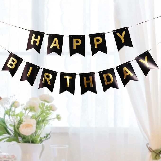 Happy Birthday Letter Banner – Black & Gold