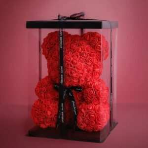 Artificial Roses Flowers Teddy Bear Gift Box-25cm Height
