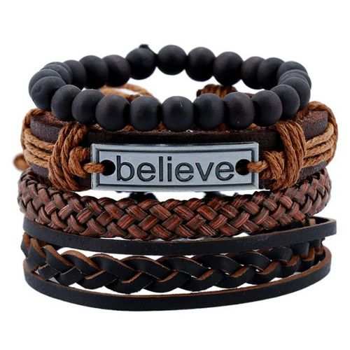 Fashion 4 In 1 PU Leather Mens Bracelets