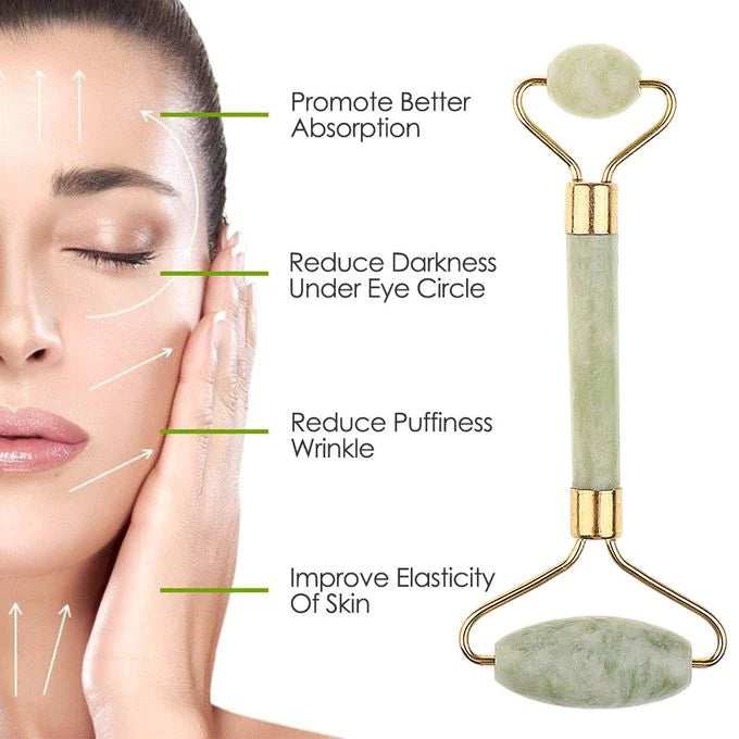 Jade Roller & Gua Sha Set Facial Beauty Tools - Face Roller Skin Massager for Face, Neck, and Eye